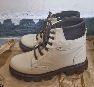 Stylish Cream Lace-Up Boots