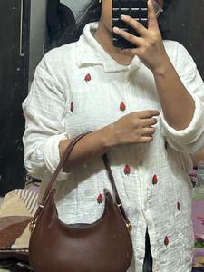 White Strawberry Embroidered Shirt
