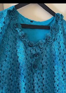 Elegant Blue Lace Sleeveless Dress