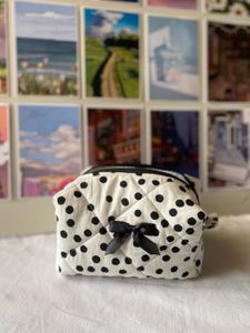 Cute Polka Dot Cosmetic Bag with Bow