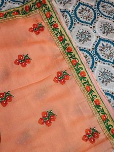 Peach Embroidered Saree with Blouse