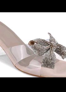 Sparkling Bow Clear Block Heels