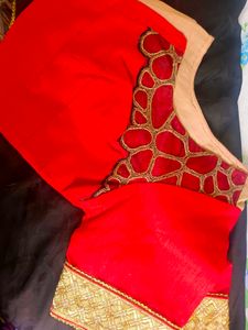 Elegant Black &amp; Beige Saree with Red border