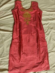 Elegant Coral Kurta with Gold Embroidery