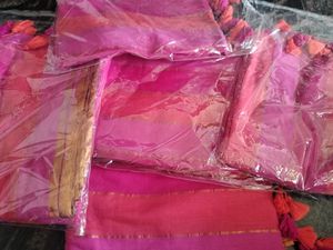 Pink Striped Saree with Tassels
