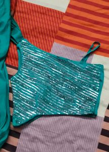 Stylish Teal Embellished Outfit
