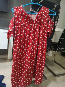Red Floral Cold Shoulder Dress