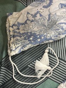 Blue &amp; White Floral Print Peplum Blouse