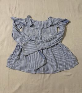 Blue Striped Off-Shoulder Smocked Top