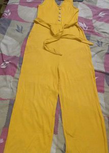 Yellow Sleeveless Jumpsuit with Belt