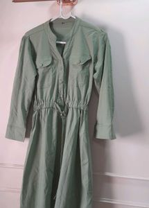 Unused Olive Color Denim Stretchable Midi