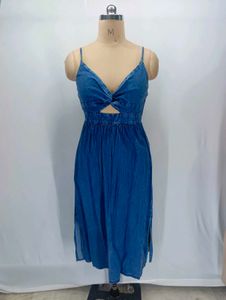 Denim Twist Front Midi Dress