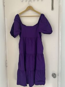Purple Puff Sleeve Tiered Dress