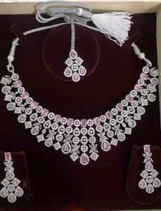 Elegant Pink American diamond Jewellary Set