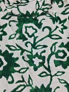 Elegant cream and Green Floral Print pure cotton K