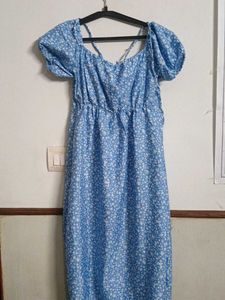 Blue Floral Off-Shoulder Midi Dress