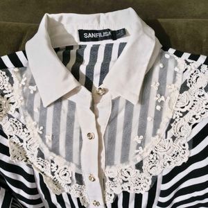 🖤 Midnight Stripe Lace Shirt ✨