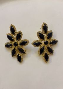 Elegant Black Gemstone Flower Earrings