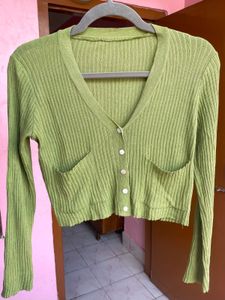 Green Cropped Cardigan