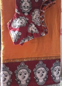 GentlyUsed UniqueKalamkariPrint Saree+Stiched