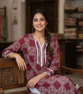 Maroon Printed Kurta