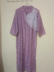 Elegant Lavender Kurta set with White Embroi