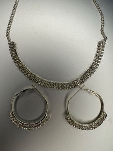 Sparkling Rhinestone Necklace & Hoop Earrings Set