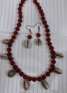 Red Beaded Necklace and Earring Set