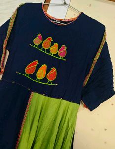 Designed frilled Bird Embroidered Kurta 💙💚