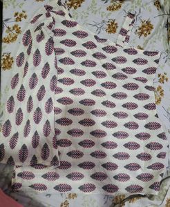 Cream Leaf Print Kurta
