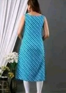 Blue Striped Sleeveless Kurti
