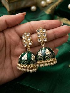 Elegant Green Meenakari Jhumkas