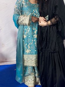 Sky Blue Embroidered Sharara Suit