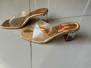 Shoetopia Gold Transparent Block Heels