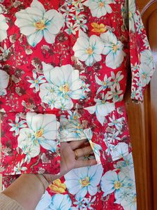Red Floral Strechable Bodycon Dress