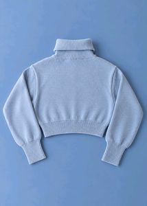 POWDER BLUE HALF-ZIP MOCK NECK SWEATER