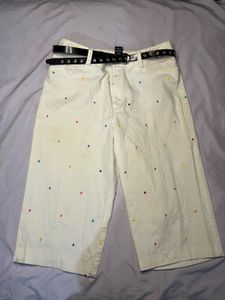 Cream Polka Dot Capris with Belt