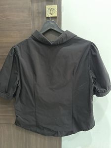 Chic Black Ruched Button-Up Top