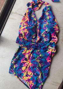 Vibrant Abstract Print Halter One-Piece Swimsuit