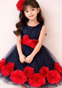 SALE!!!!Stunning Navy Blue  frock with Red Roses