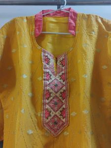 Yellow Kurta Set with Pink Pants