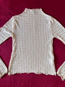 Off White Mesh Mock Neck Soft Top