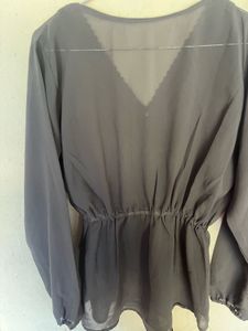 Elegant Sheer Lace Trim Blouse
