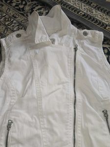 White Denim Moto Vest