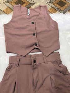 Mauve Chic 2-Piece Vest and Wide-Leg Pant Co-ord S