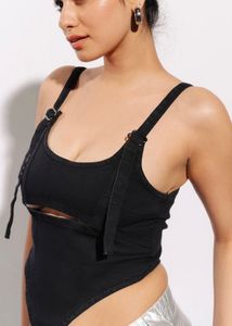 Edgy Black Denim Corset Top