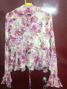 Sheer Floral Bell Sleeve Blouse