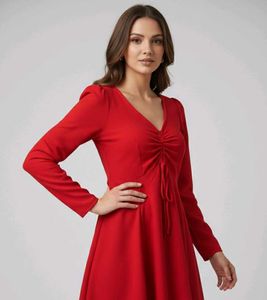 Chic Red V-Neck Mini Dress