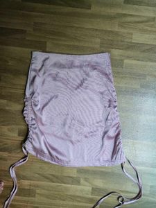 Satin Ruched Drawstring Mini Skirt