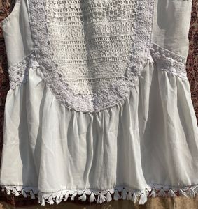 Ivory League Lace Trim Peplum Top